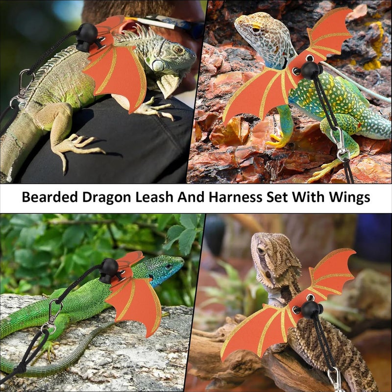 Dexspoeny Bearded Dragon Carriers and Leather Leash with Wings,Bearded Dragon Leash Lizard Adjustable Harness,Small Pet Backpack Batwing Accessories for Outdoor Travel-Red - Image 5